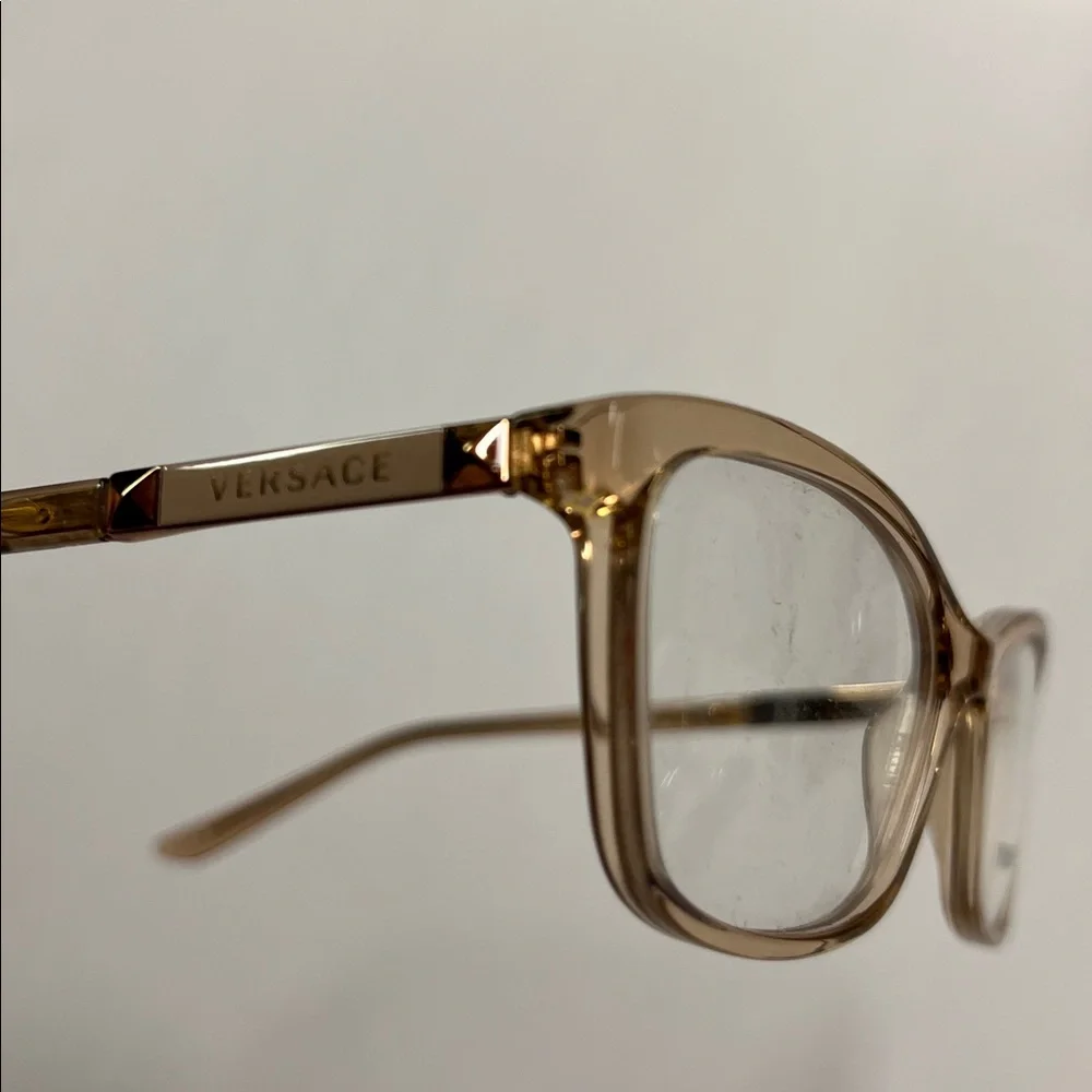 VERSACE NWOT Contemporary Translucent Tan 54-16-140 Modern Rectangle Eyeglass